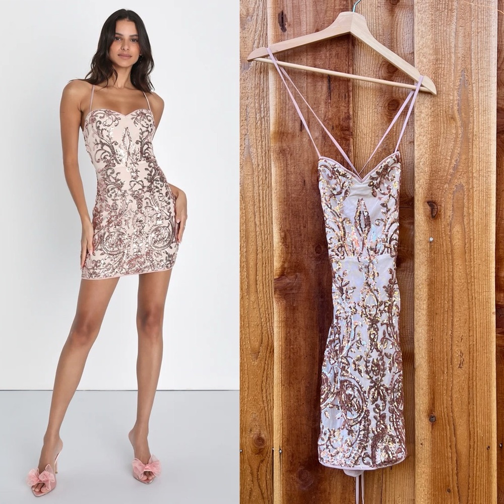 Lulu's Rose Gold Sequin Mini Dress